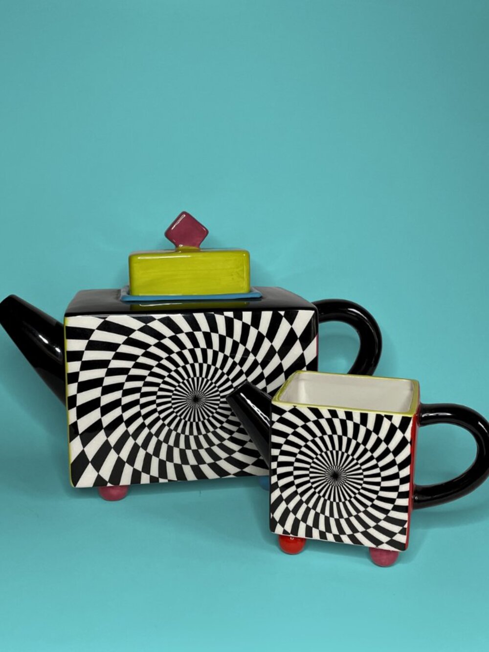 Ulu Teapot and Creamer Set - Geometric Postmodern Memphis Style Ceramics